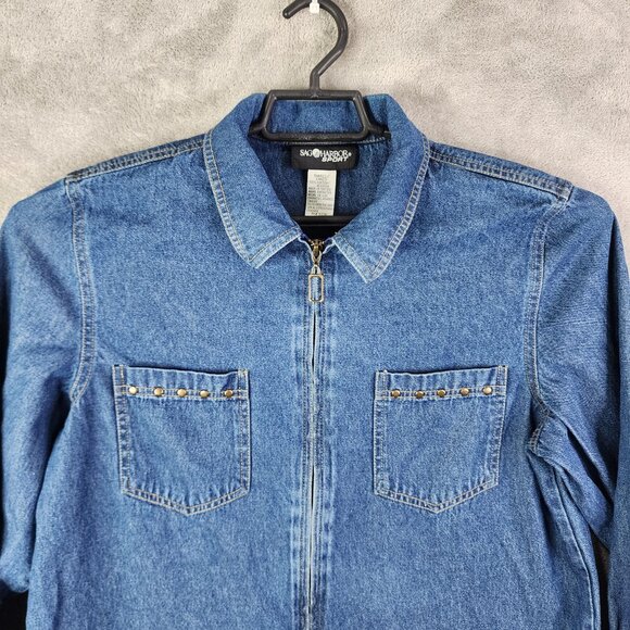 Womens Blue Denim Shirt Sag Harbor Sport Embroidered Button Up Back Yoke Size S - Picture 4 of 12